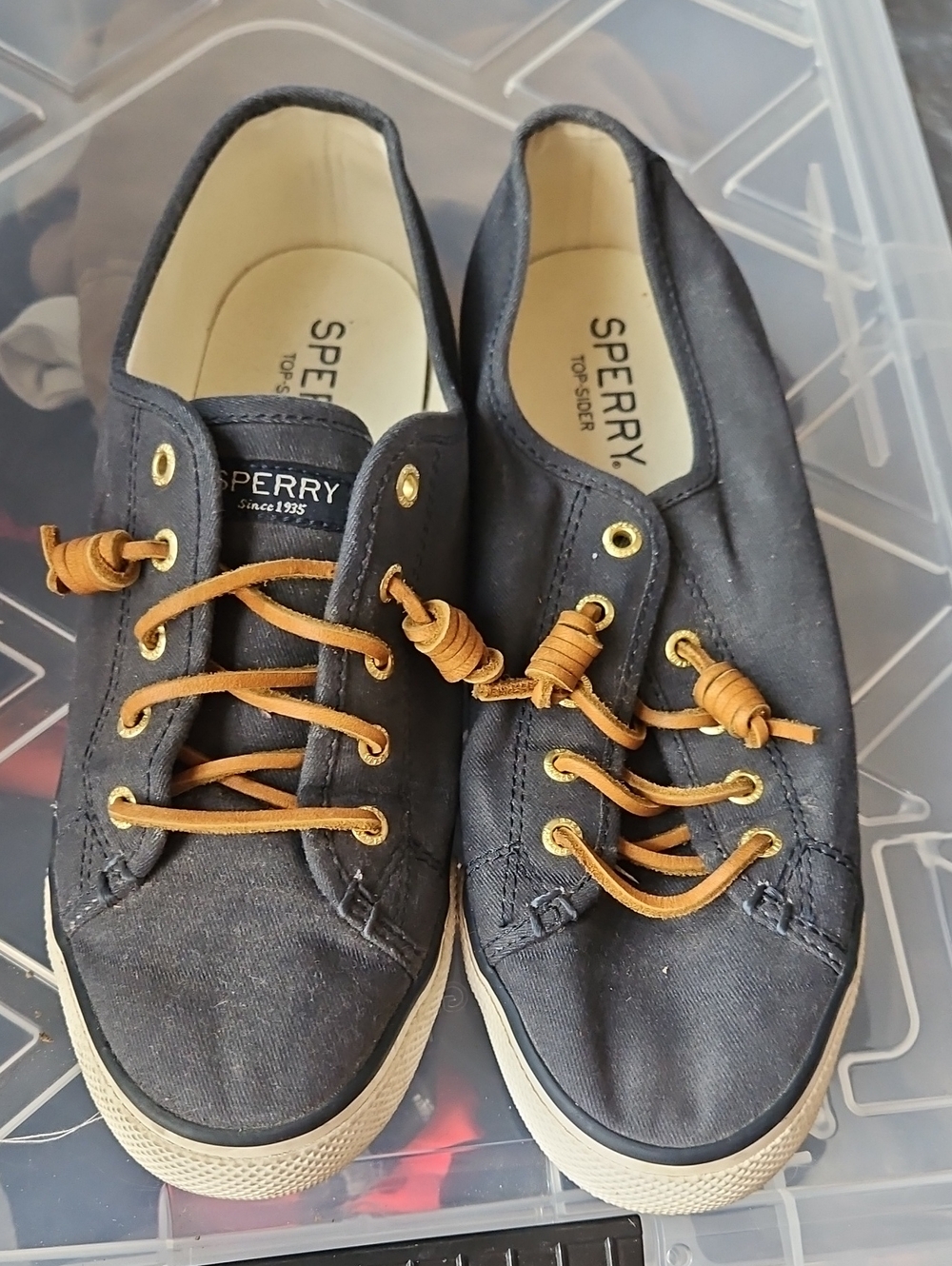 Sperry Navy Canvas Boat Shoes with Tan Leather Laces (13)